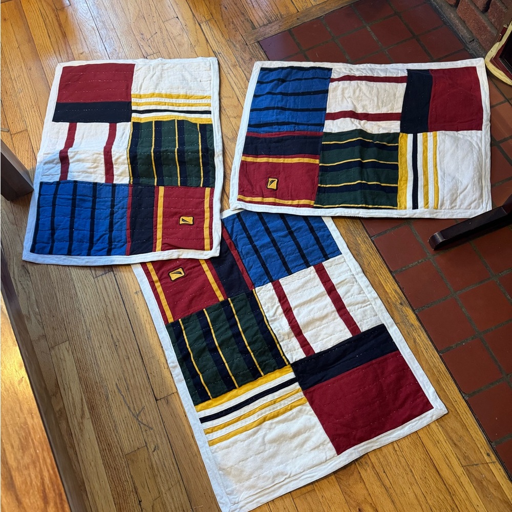 Nautical 3 cotton large patchwork pillow covers in like new condition